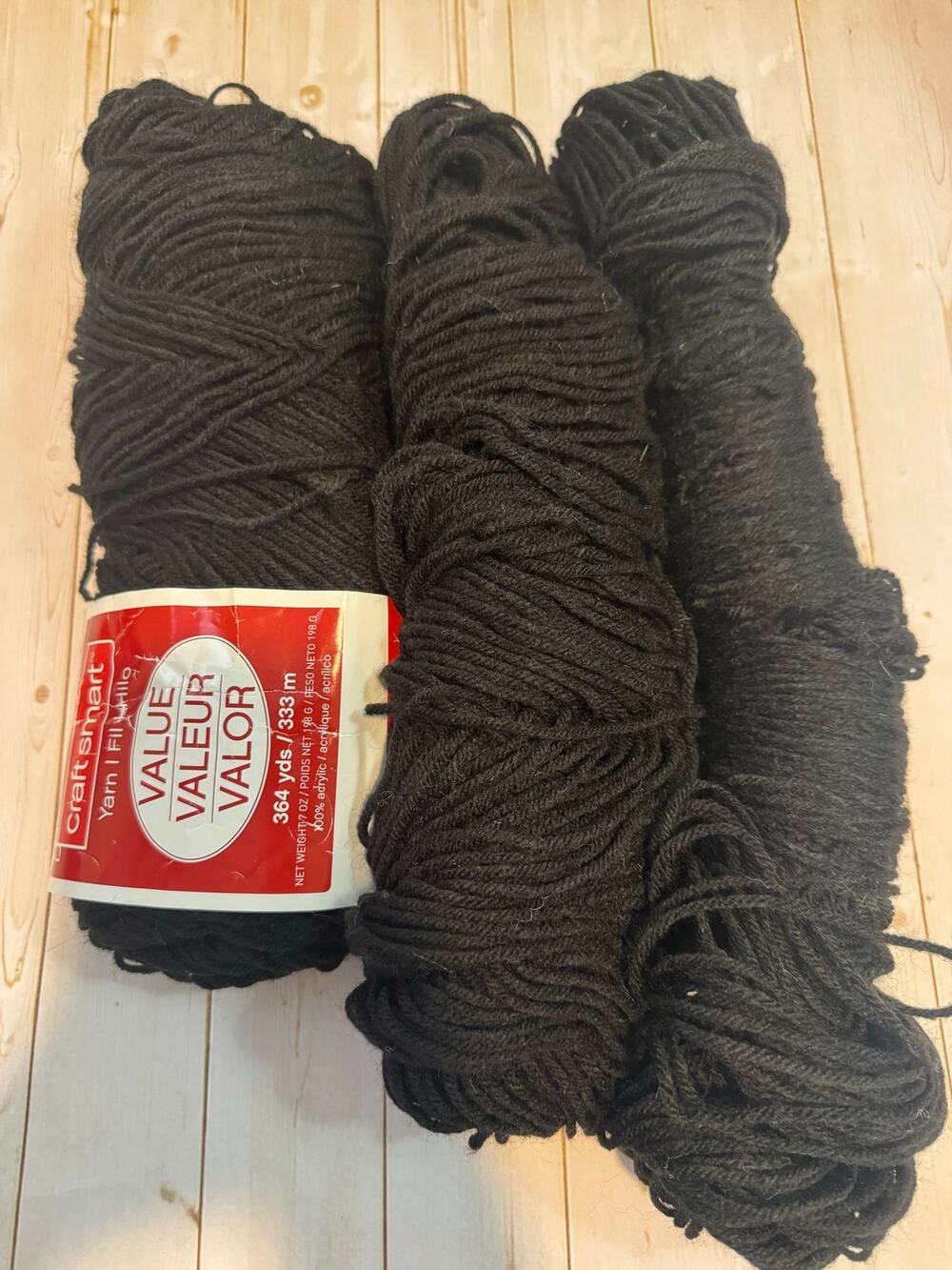 Craft Destash Black Yarn Lot 3 Skeins Craft Smart Value Acrylic